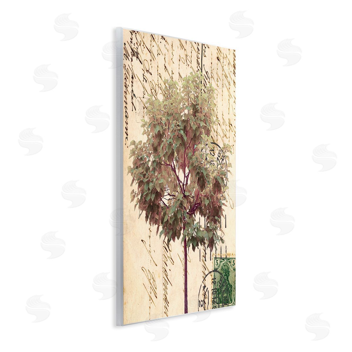 Alonzo Saunders Vintage Postal Script Note Red Root Tree Wall Plaque Art