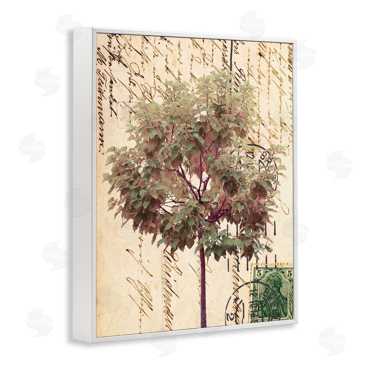 Alonzo Saunders Vintage Postal Script Note Red Root Tree White Framed Giclee Wall Art