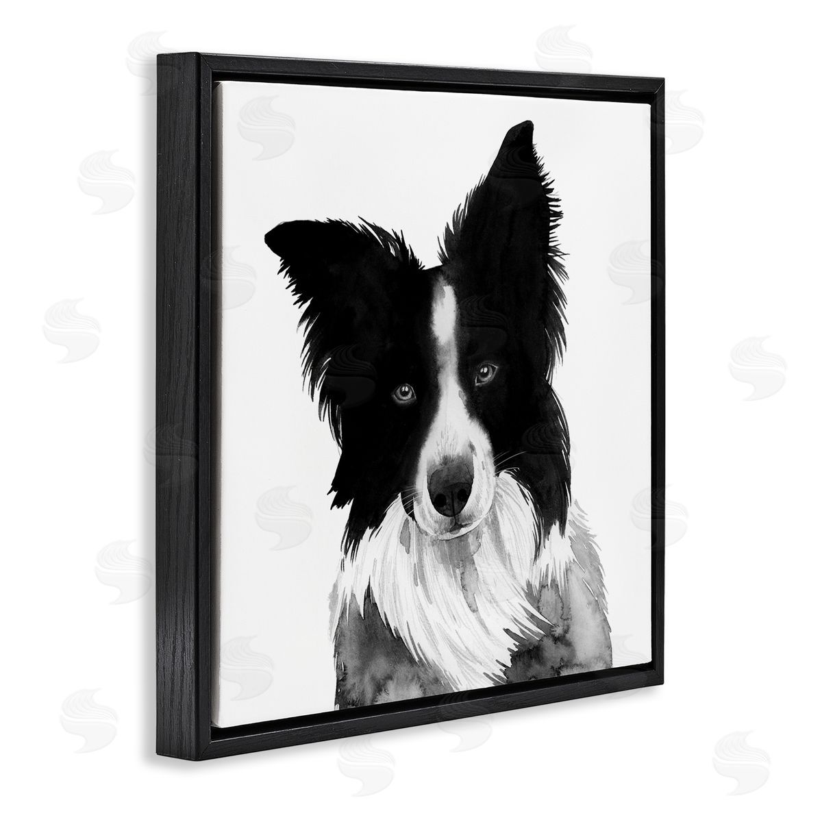 Grace Popp Border Collie Pet Dog Portrait Black White Black Floater Frame Canvas Art