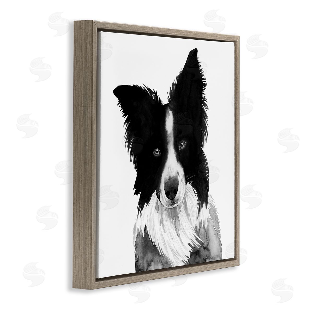 Grace Popp Border Collie Pet Dog Portrait Black White Brown Floater Frame Canvas Art