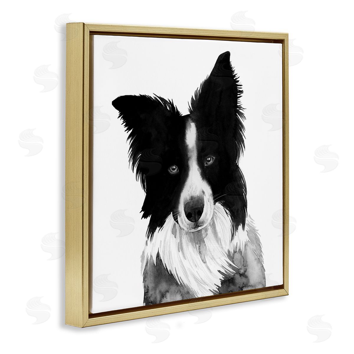 Grace Popp Border Collie Pet Dog Portrait Black White Gold Floater Frame Canvas Art