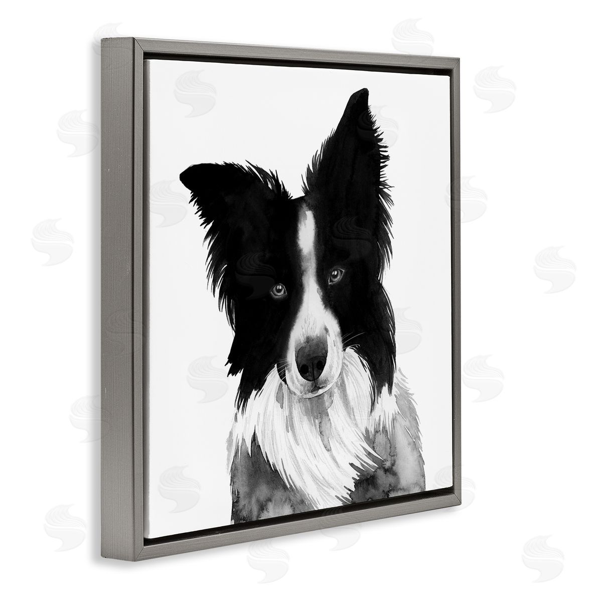 Grace Popp Border Collie Pet Dog Portrait Black White Gray Floater Frame Canvas Art
