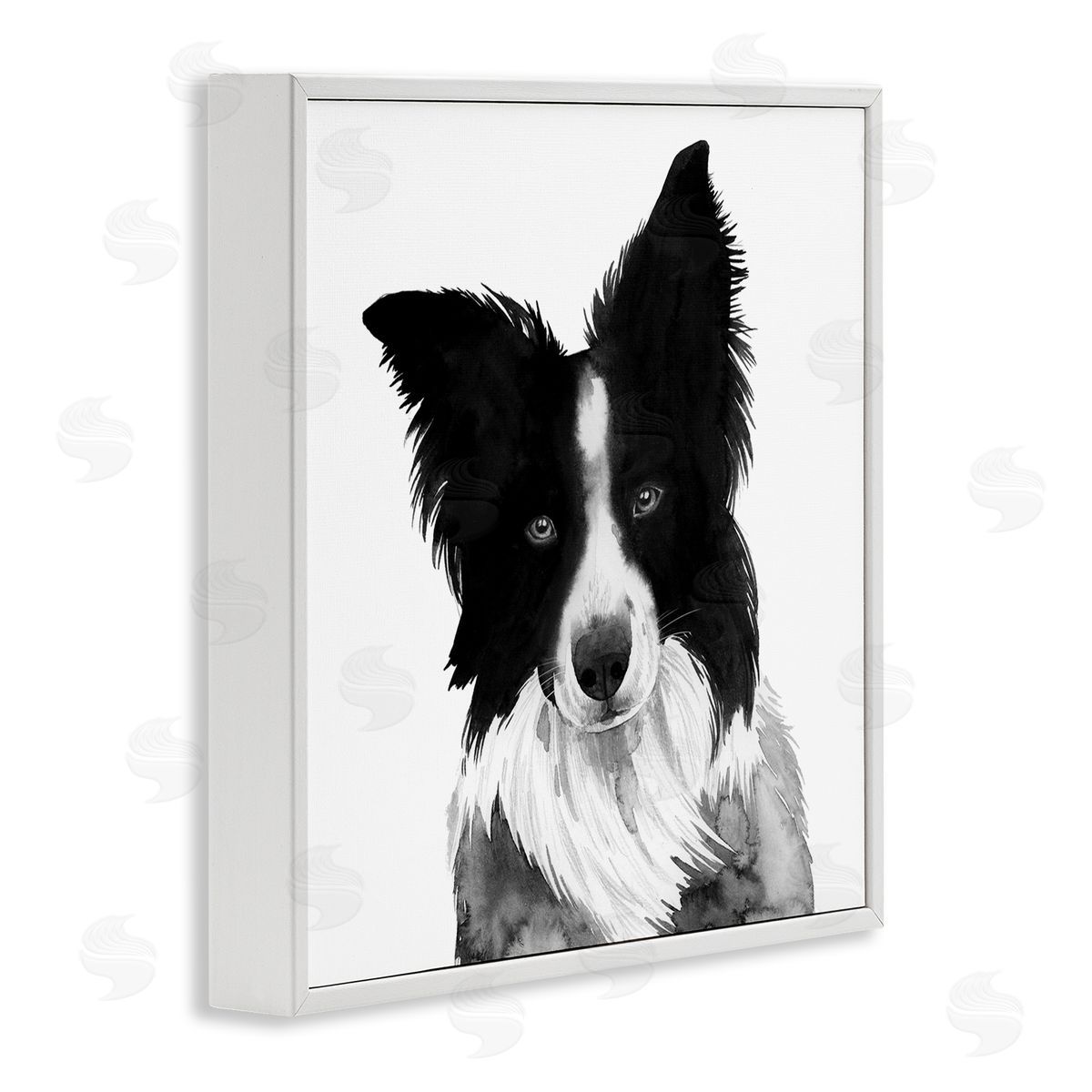 Grace Popp Border Collie Pet Dog Portrait Black White White Framed Giclee Wall Art