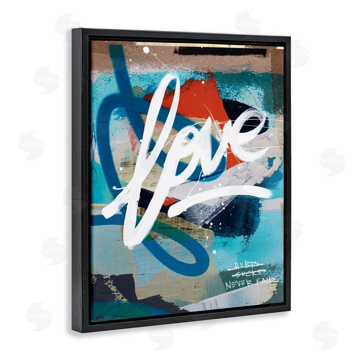 Kent Youngstrom Graffiti Love Text Modern Urban Blue Pattern Black Floater Frame Canvas Art