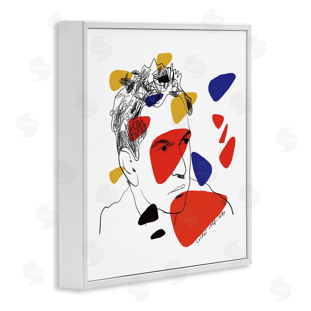 Nancy Ferrara Calder Artist Abstract Portrait Primary Pop Shapes White Framed Giclee Wall Art