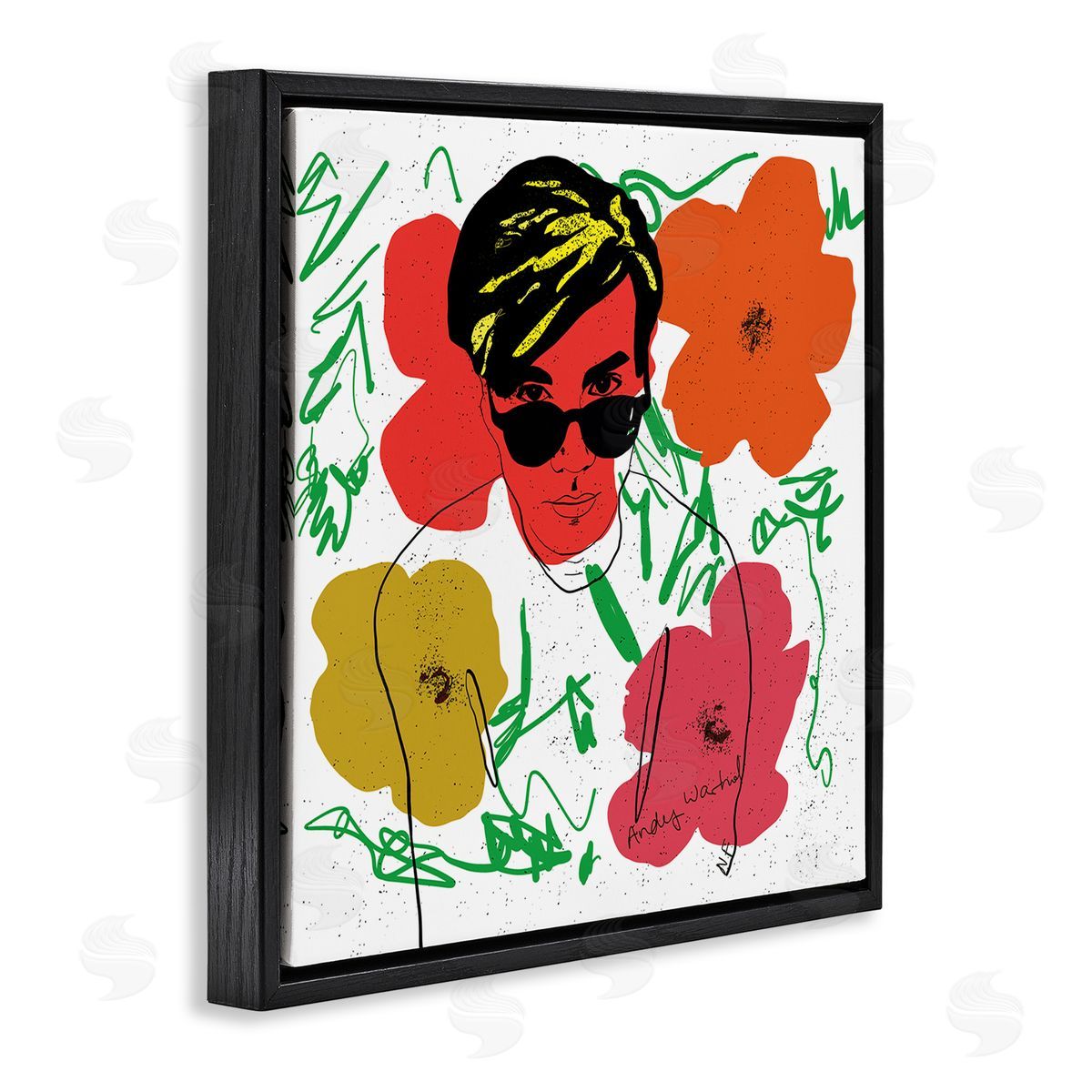 Nancy Ferrara Andy In Glasses Expressive Artist Abstract Flowers Black Floater Frame Canvas Art