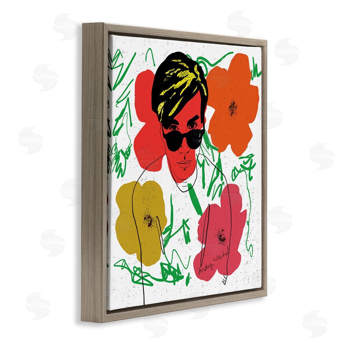 Nancy Ferrara Andy In Glasses Expressive Artist Abstract Flowers Brown Floater Frame Canvas Art
