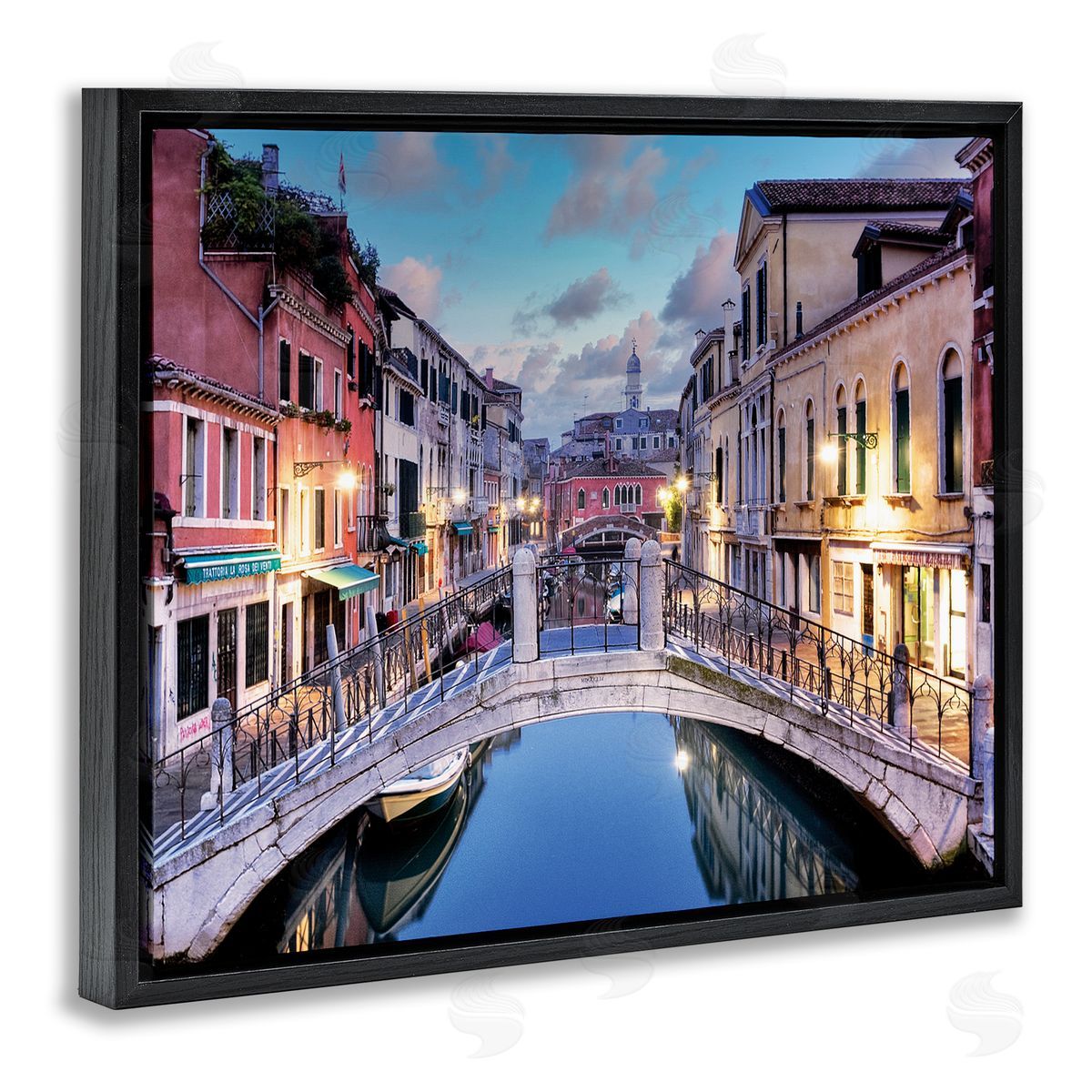 Alan Blaustein Traditional Venice Cityscape Canal Bridge Architecture Black Floater Frame Canvas Art
