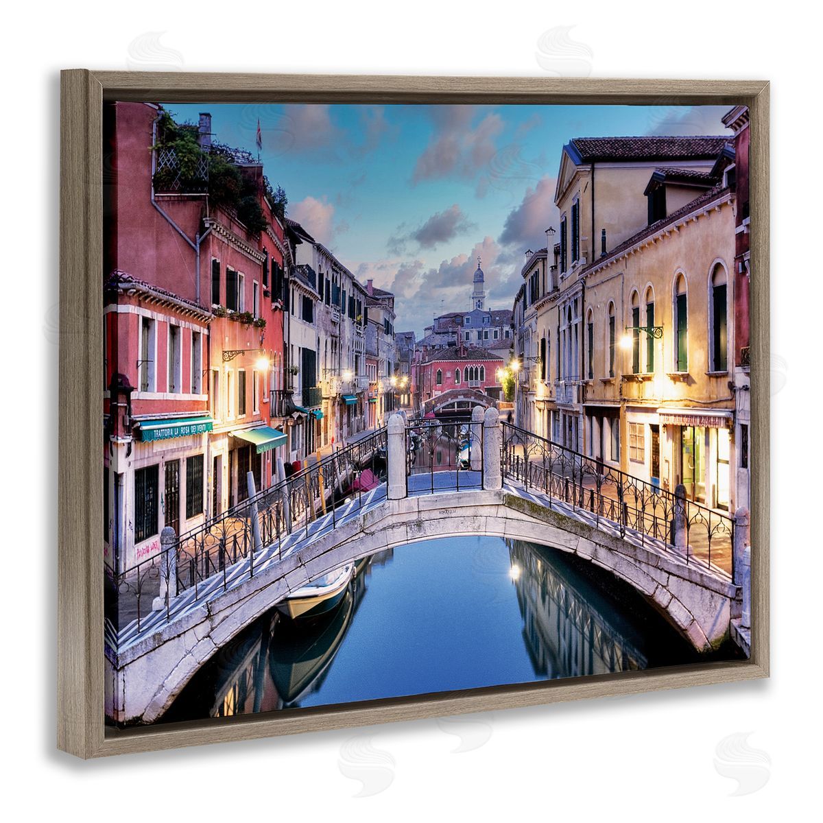 Alan Blaustein Traditional Venice Cityscape Canal Bridge Architecture Brown Floater Frame Canvas Art