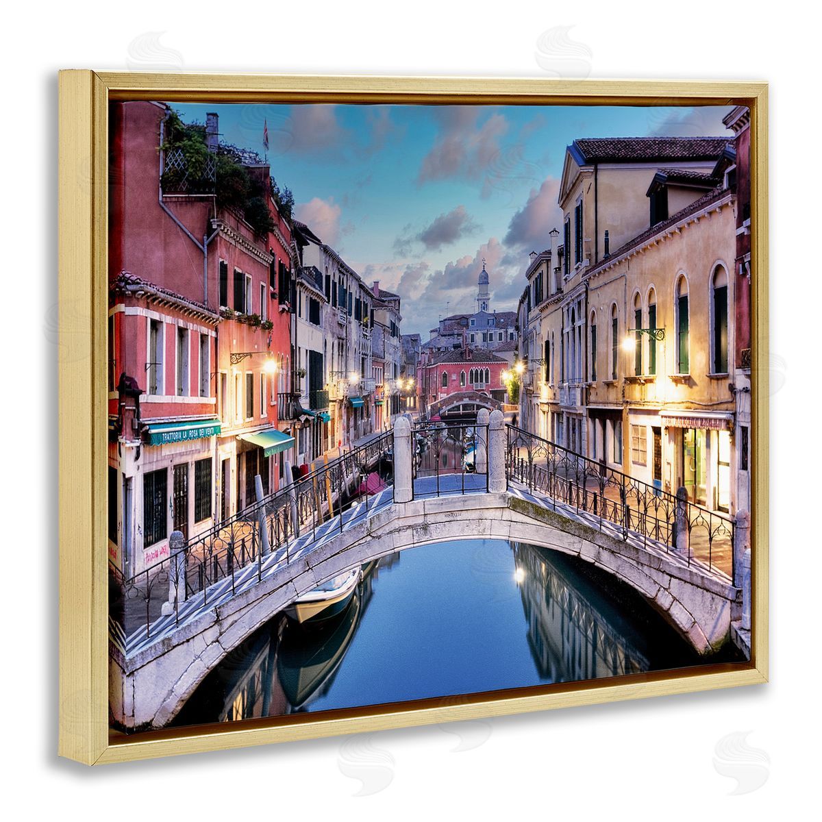 Alan Blaustein Traditional Venice Cityscape Canal Bridge Architecture Gold Floater Frame Canvas Art