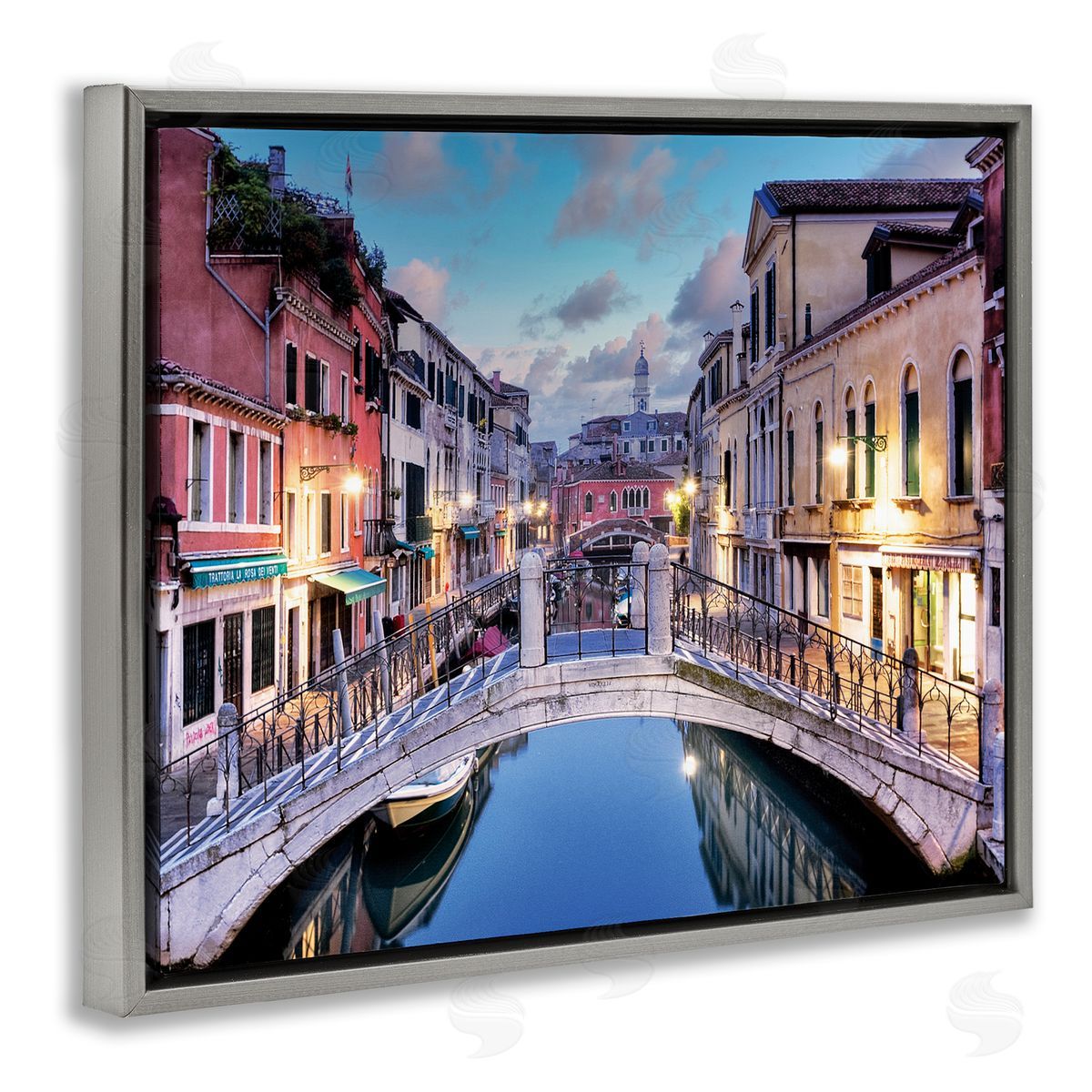 Alan Blaustein Traditional Venice Cityscape Canal Bridge Architecture Gray Floater Frame Canvas Art