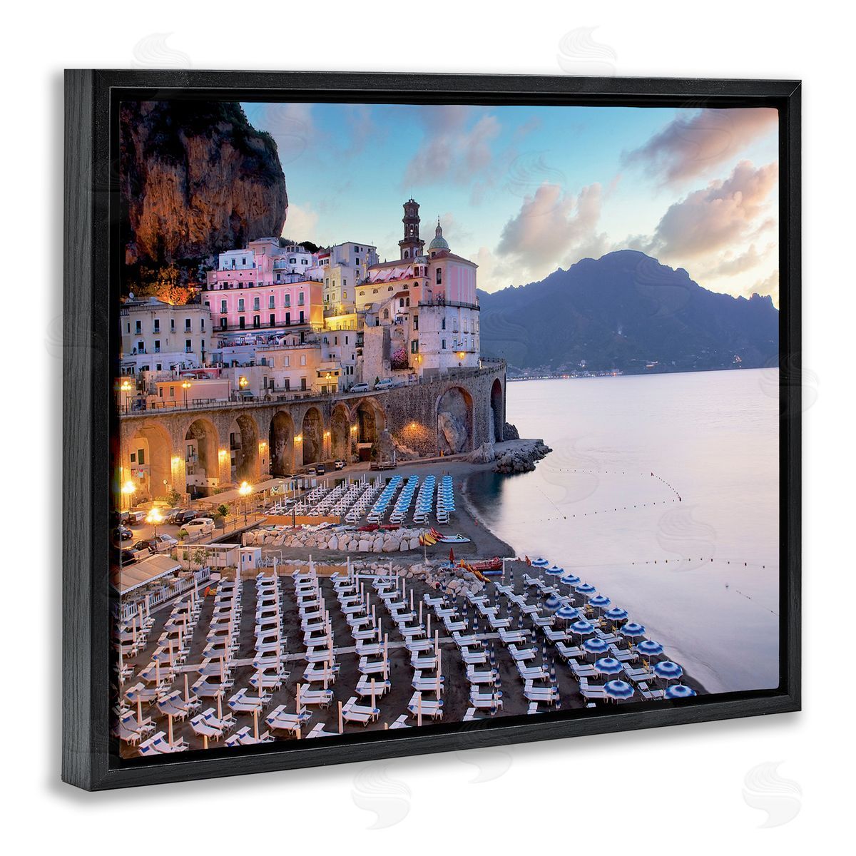 Alan Blaustein Coastal Italian Beach Seaside Resort Cityscape Black Floater Frame Canvas Art