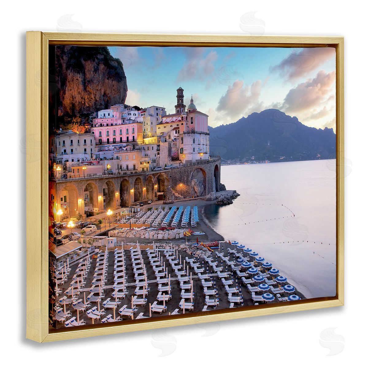 Alan Blaustein Coastal Italian Beach Seaside Resort Cityscape Gold Floater Frame Canvas Art