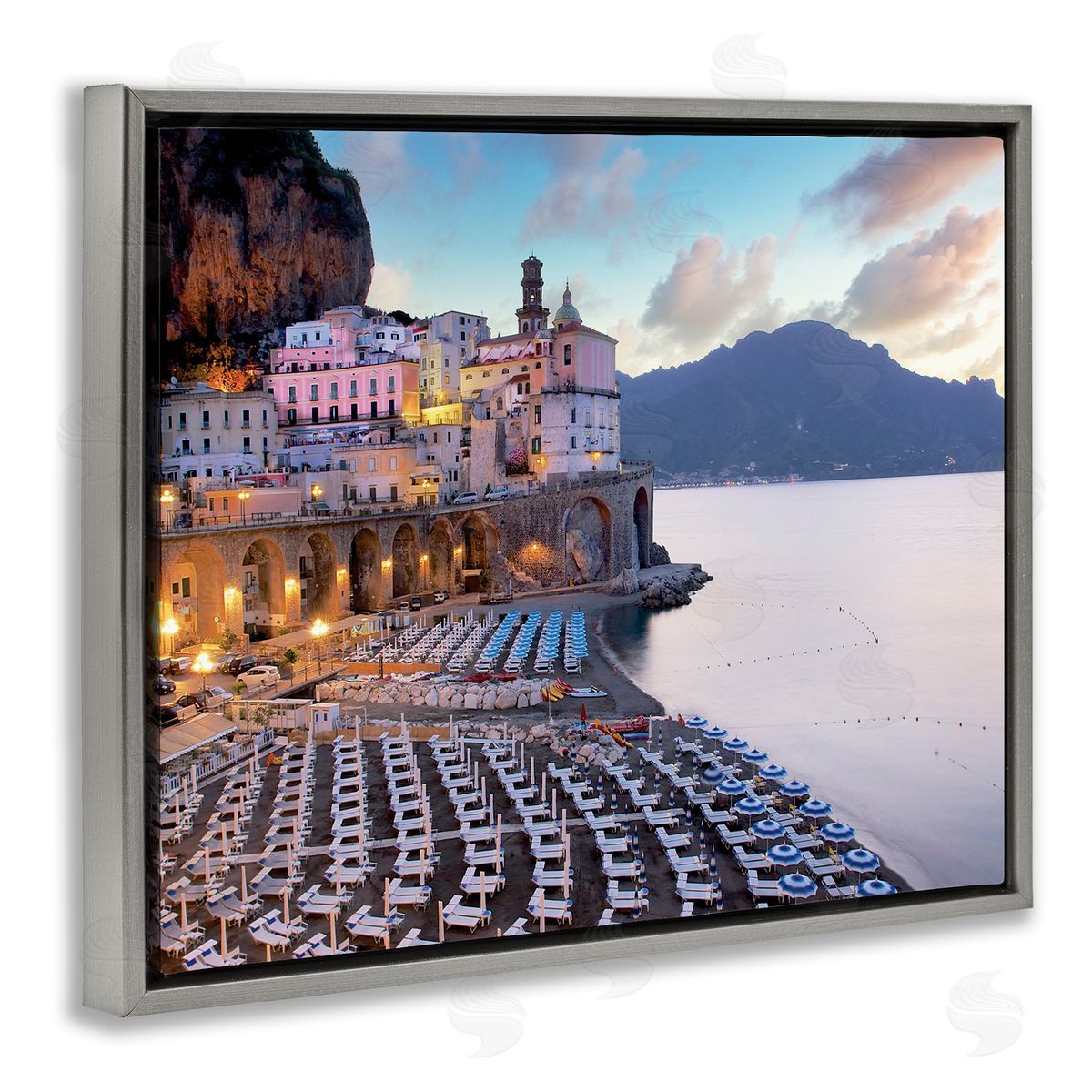 Alan Blaustein Coastal Italian Beach Seaside Resort Cityscape Gray Floater Frame Canvas Art