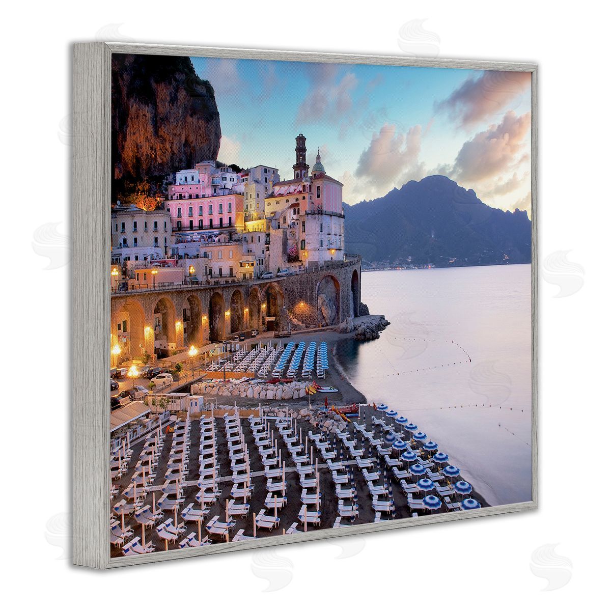 Alan Blaustein Coastal Italian Beach Seaside Resort Cityscape Gray Framed Giclee Wall Art