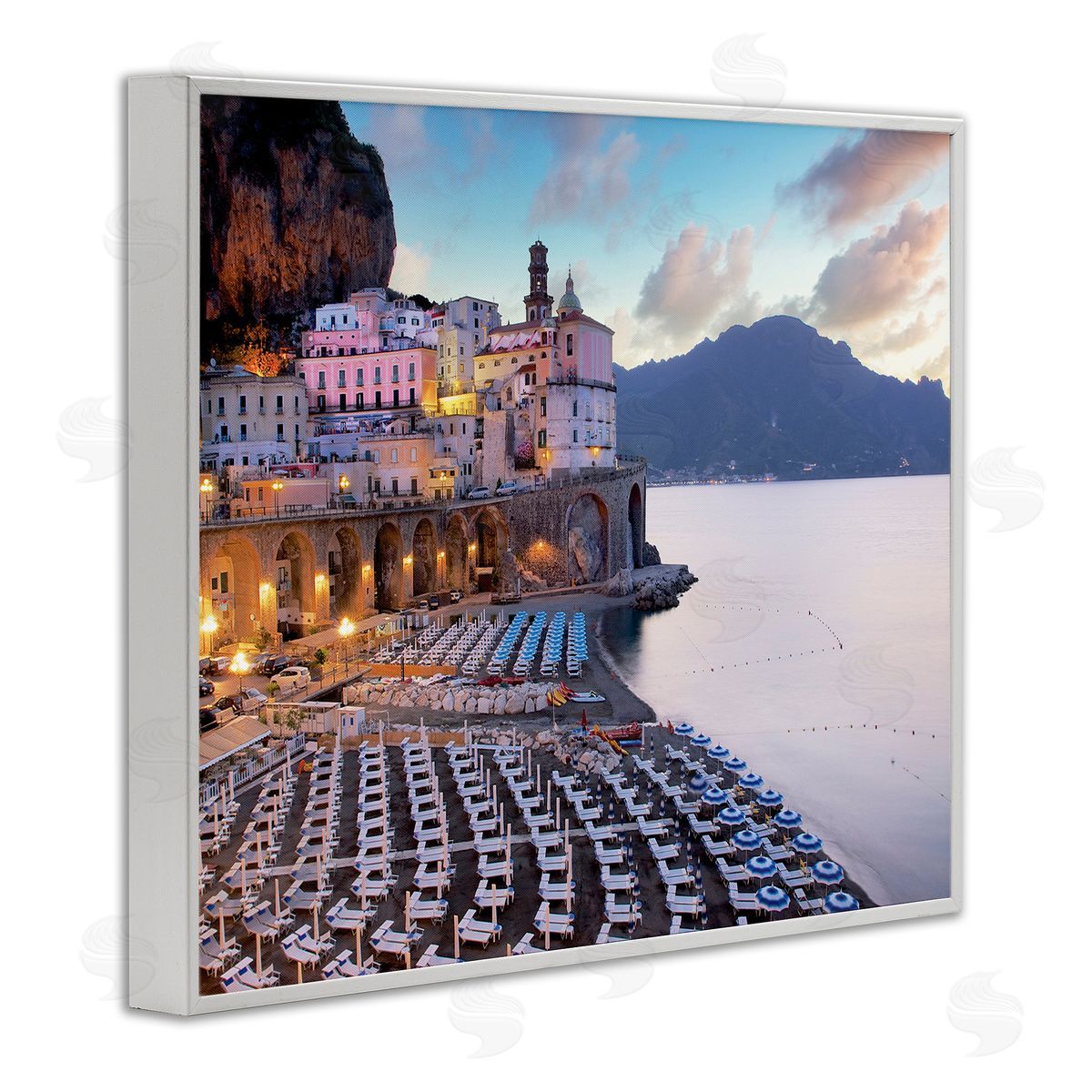 Alan Blaustein Coastal Italian Beach Seaside Resort Cityscape White Framed Giclee Wall Art