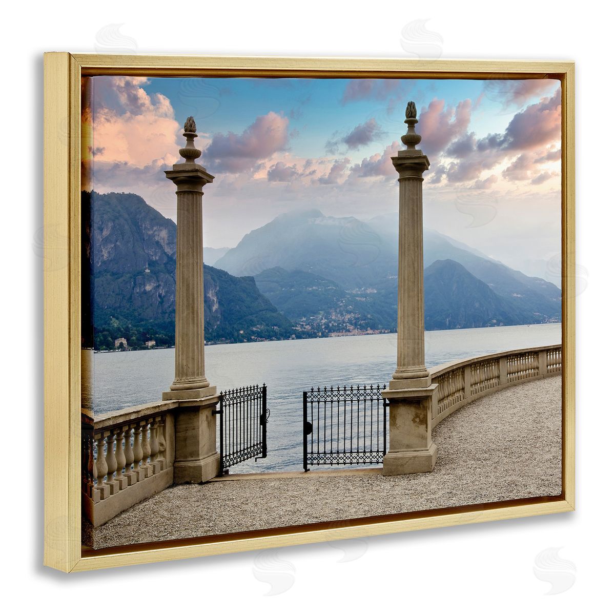 Alan Blaustein Mountain Lake Landscape Italian Column Architecture Gold Floater Frame Canvas Art