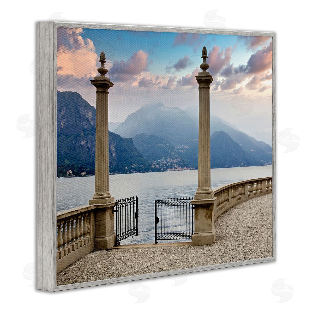 Alan Blaustein Mountain Lake Landscape Italian Column Architecture Gray Framed Giclee Wall Art