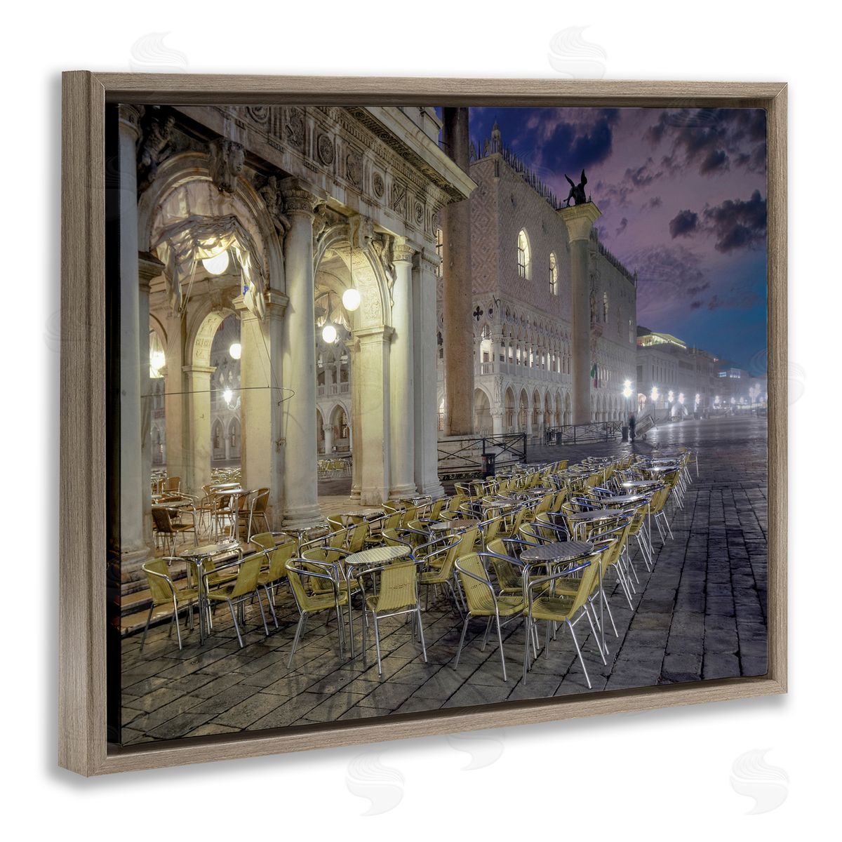 Alan Blaustein Italian Pavilion Cityscape Historic European Architecture Brown Floater Frame Canvas Art