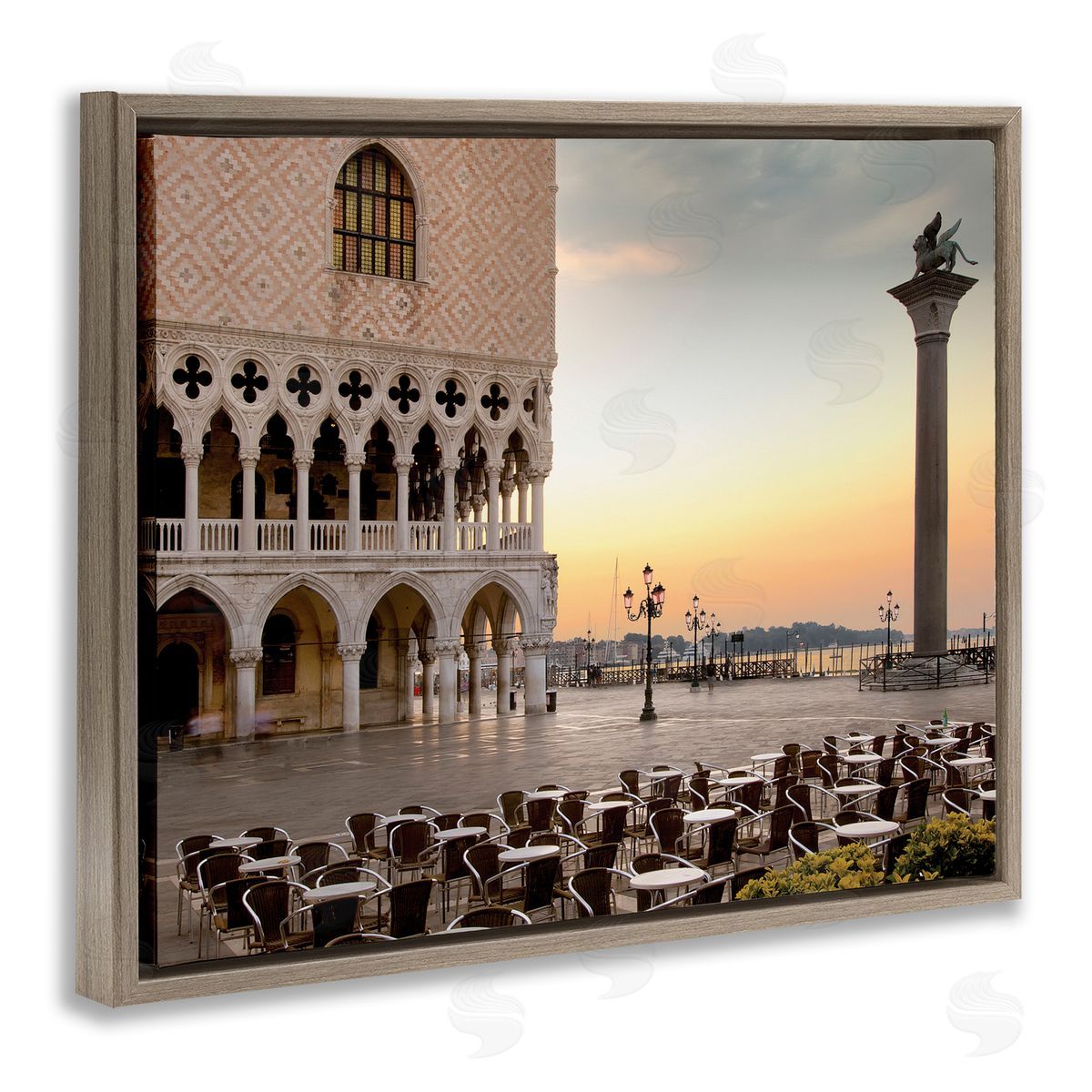 Alan Blaustein San Marco Sunset Italian Architecture Traditional Buildings Brown Floater Frame Canvas Art