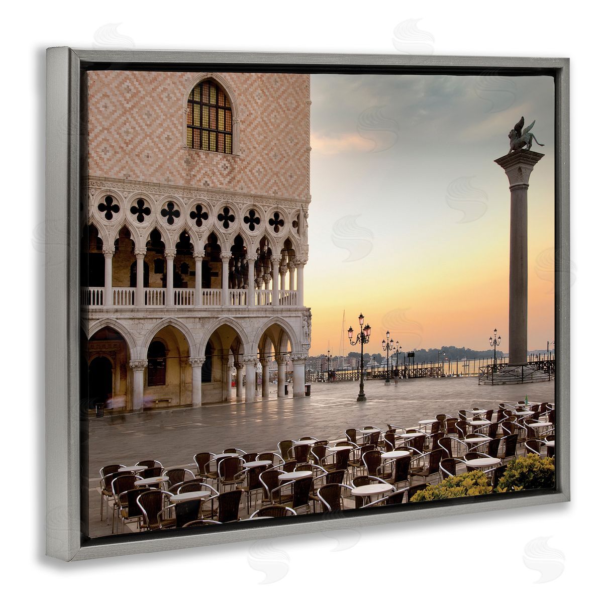 Alan Blaustein San Marco Sunset Italian Architecture Traditional Buildings Gray Floater Frame Canvas Art