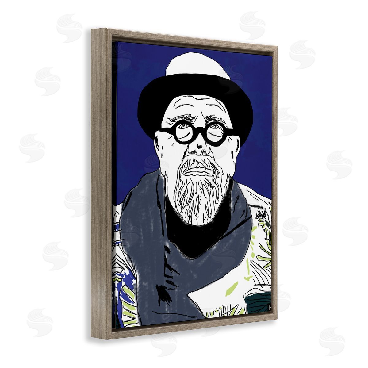 Nancy Ferrara Chuck in Winter Attire Abstract Artist Portrait Brown Floater Frame Canvas Art