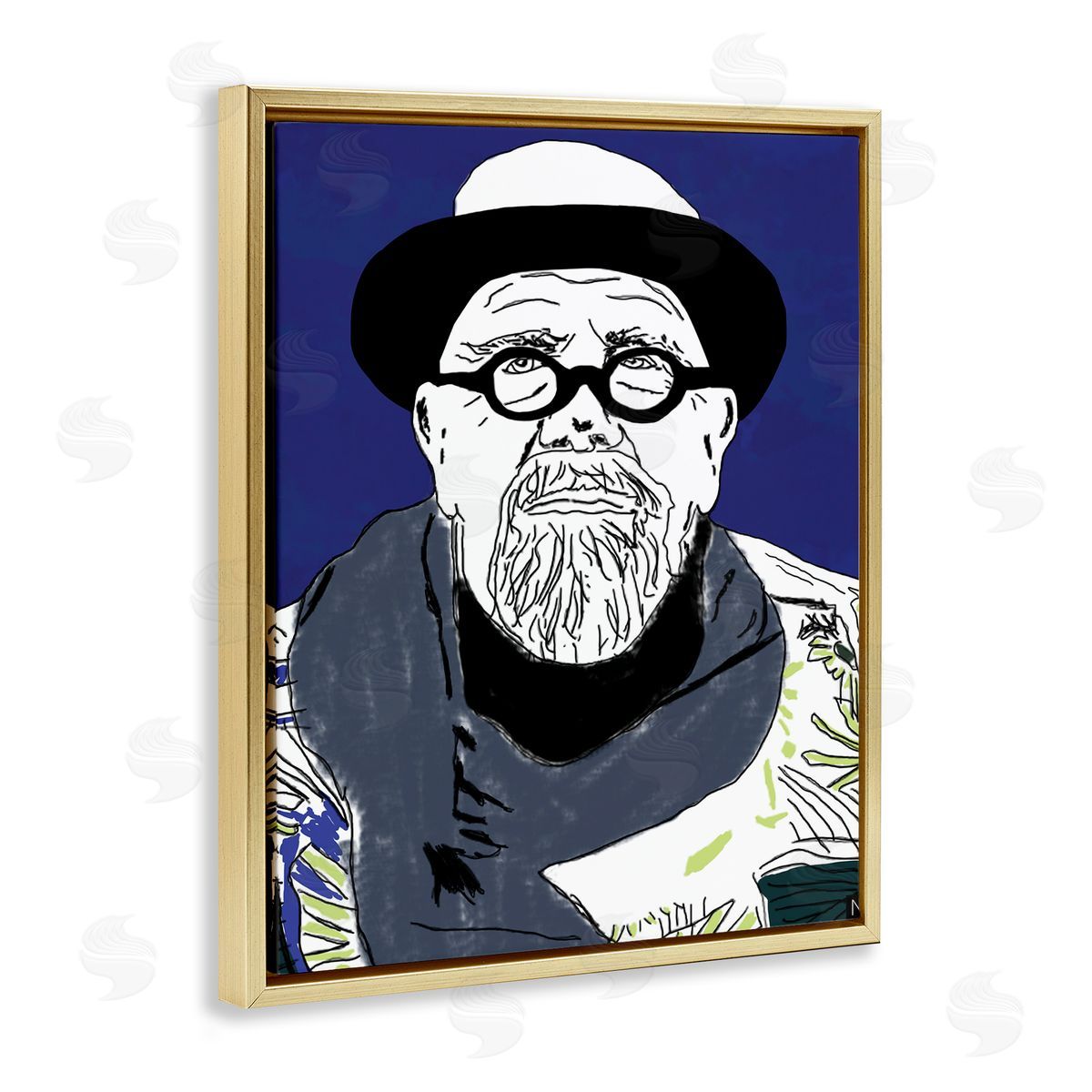Nancy Ferrara Chuck in Winter Attire Abstract Artist Portrait Gold Floater Frame Canvas Art