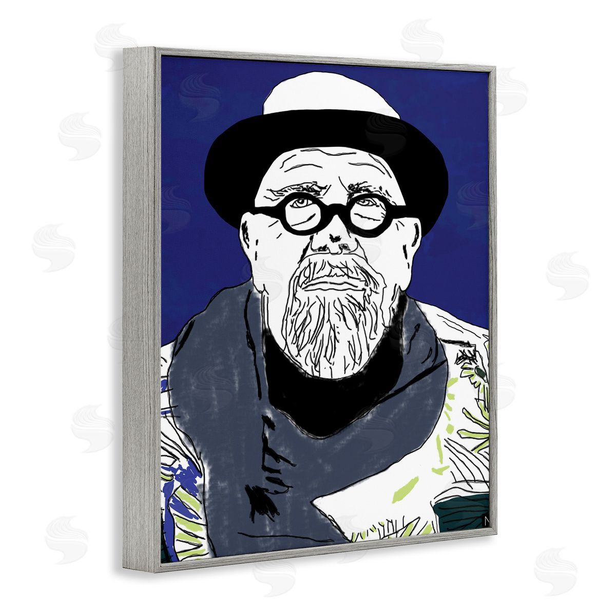 Nancy Ferrara Chuck in Winter Attire Abstract Artist Portrait Gray Framed Giclee Wall Art