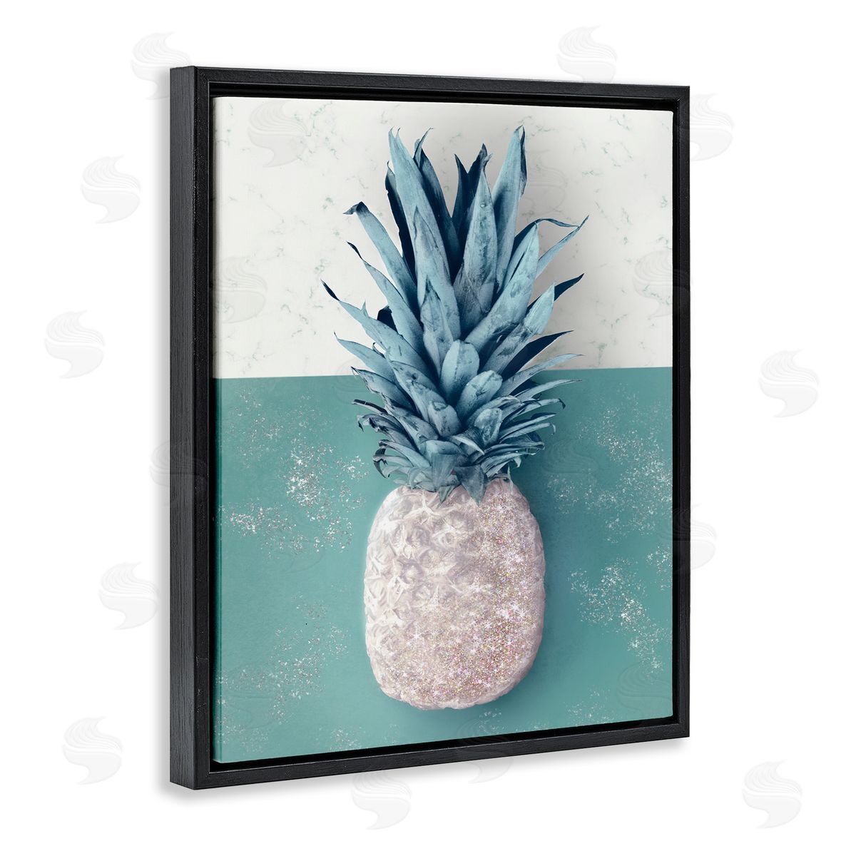 Ziwei Li Tropical Pineapple Fruit Muted Green Beige Black Floater Frame Canvas Art
