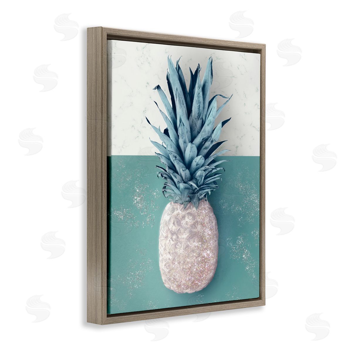 Ziwei Li Tropical Pineapple Fruit Muted Green Beige Brown Floater Frame Canvas Art