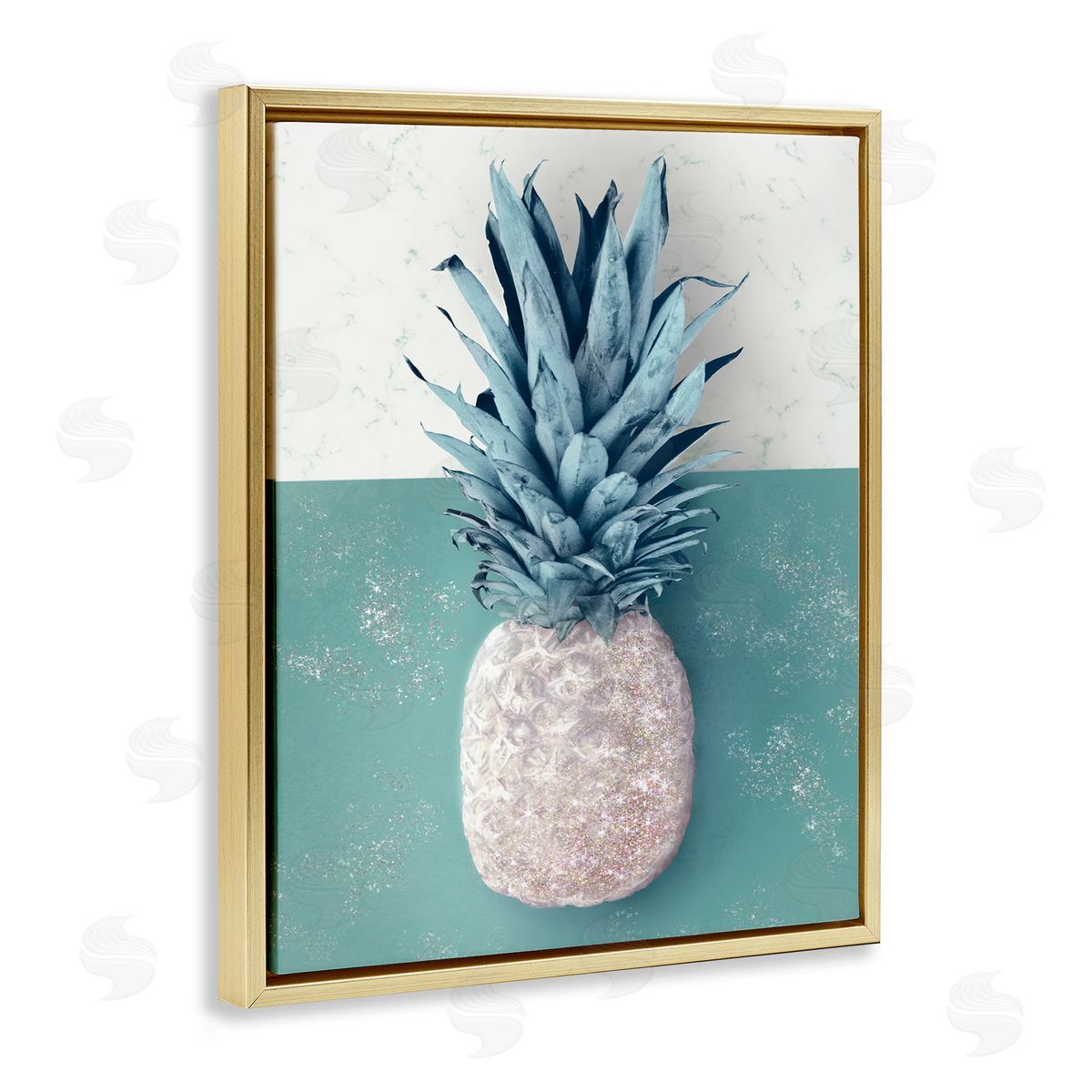 Ziwei Li Tropical Pineapple Fruit Muted Green Beige Gold Floater Frame Canvas Art