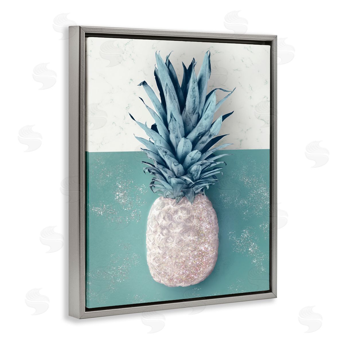 Ziwei Li Tropical Pineapple Fruit Muted Green Beige Gray Floater Frame Canvas Art