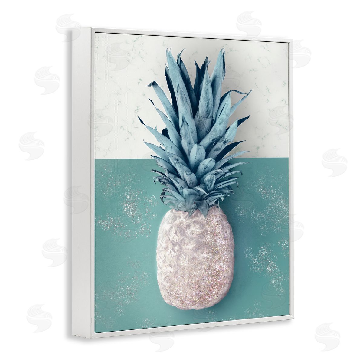 Ziwei Li Tropical Pineapple Fruit Muted Green Beige White Framed Giclee Wall Art