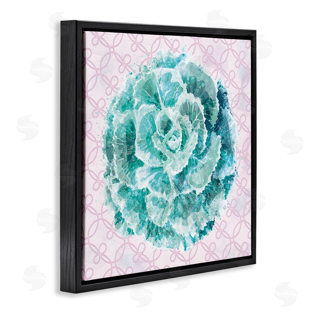 Ziwei Li Abstract Green Floral Pop Intricate Pink Pattern Black Floater Frame Canvas Art