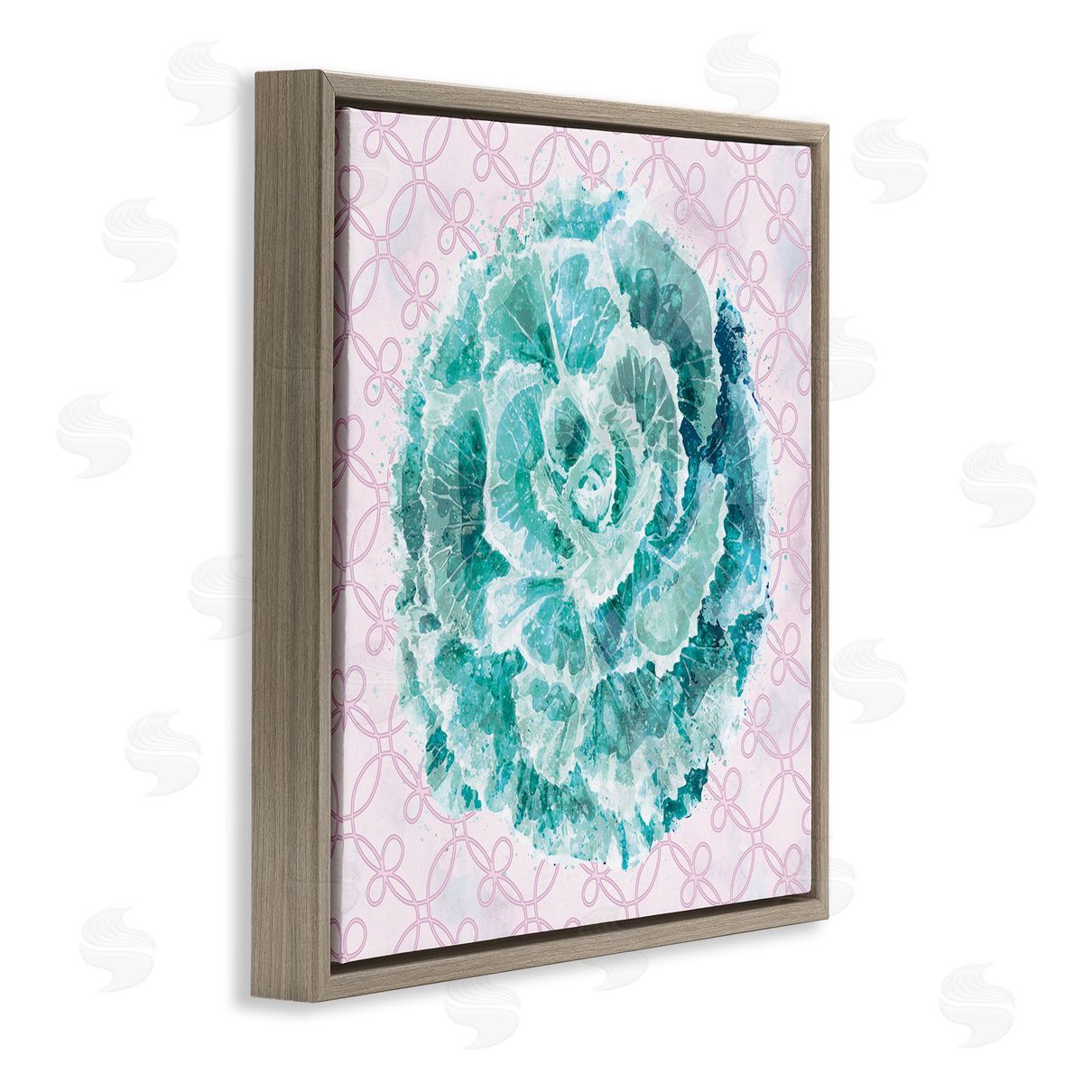 Ziwei Li Abstract Green Floral Pop Intricate Pink Pattern Brown Floater Frame Canvas Art