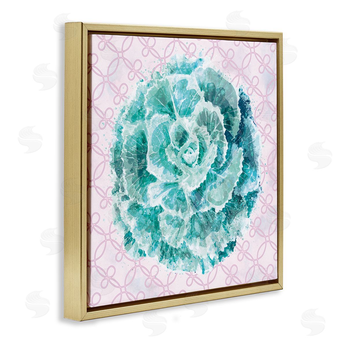 Ziwei Li Abstract Green Floral Pop Intricate Pink Pattern Gold Floater Frame Canvas Art