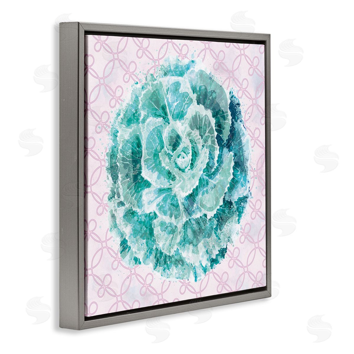 Ziwei Li Abstract Green Floral Pop Intricate Pink Pattern Gray Floater Frame Canvas Art