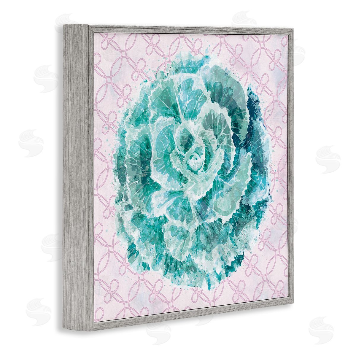 Ziwei Li Abstract Green Floral Pop Intricate Pink Pattern Gray Framed Giclee Wall Art