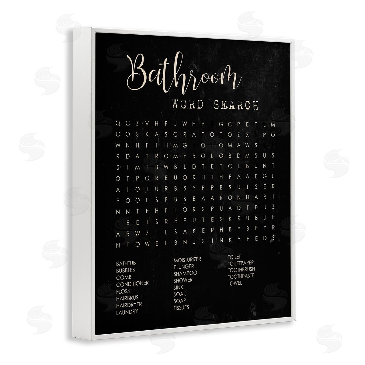Stupell Studio Bathroom Word Search Activity over Distressed Black White Framed Giclee Wall Art
