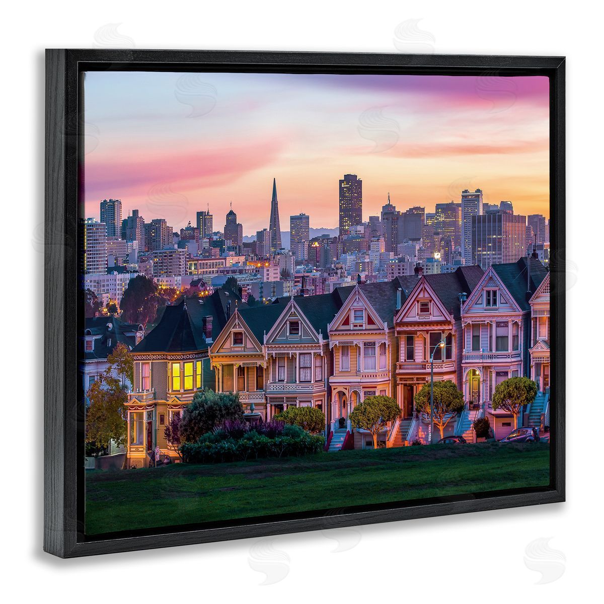 Dave Gordon San Francisco California Sunset Cityscape Architecture Black Floater Frame Canvas Art