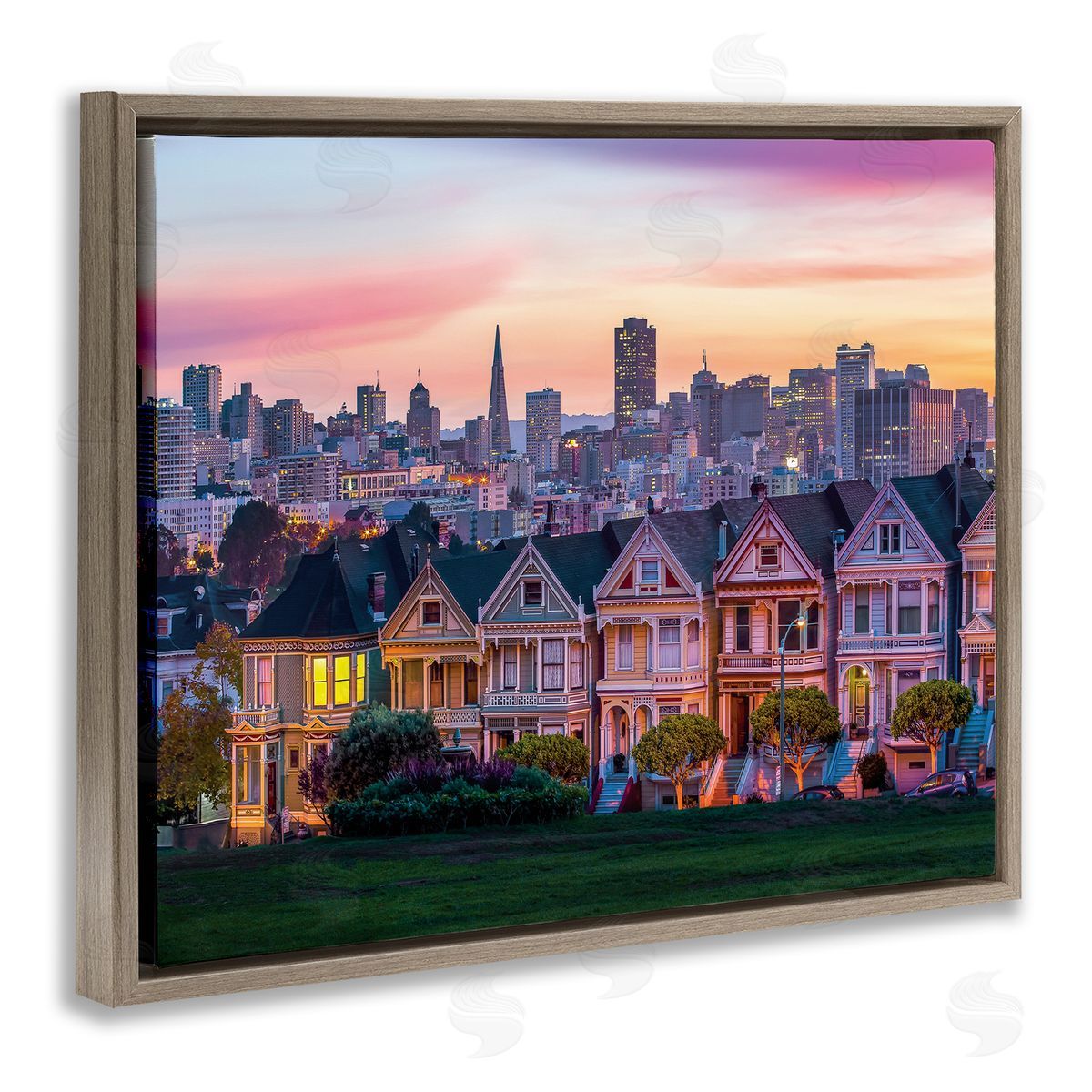 Dave Gordon San Francisco California Sunset Cityscape Architecture Brown Floater Frame Canvas Art