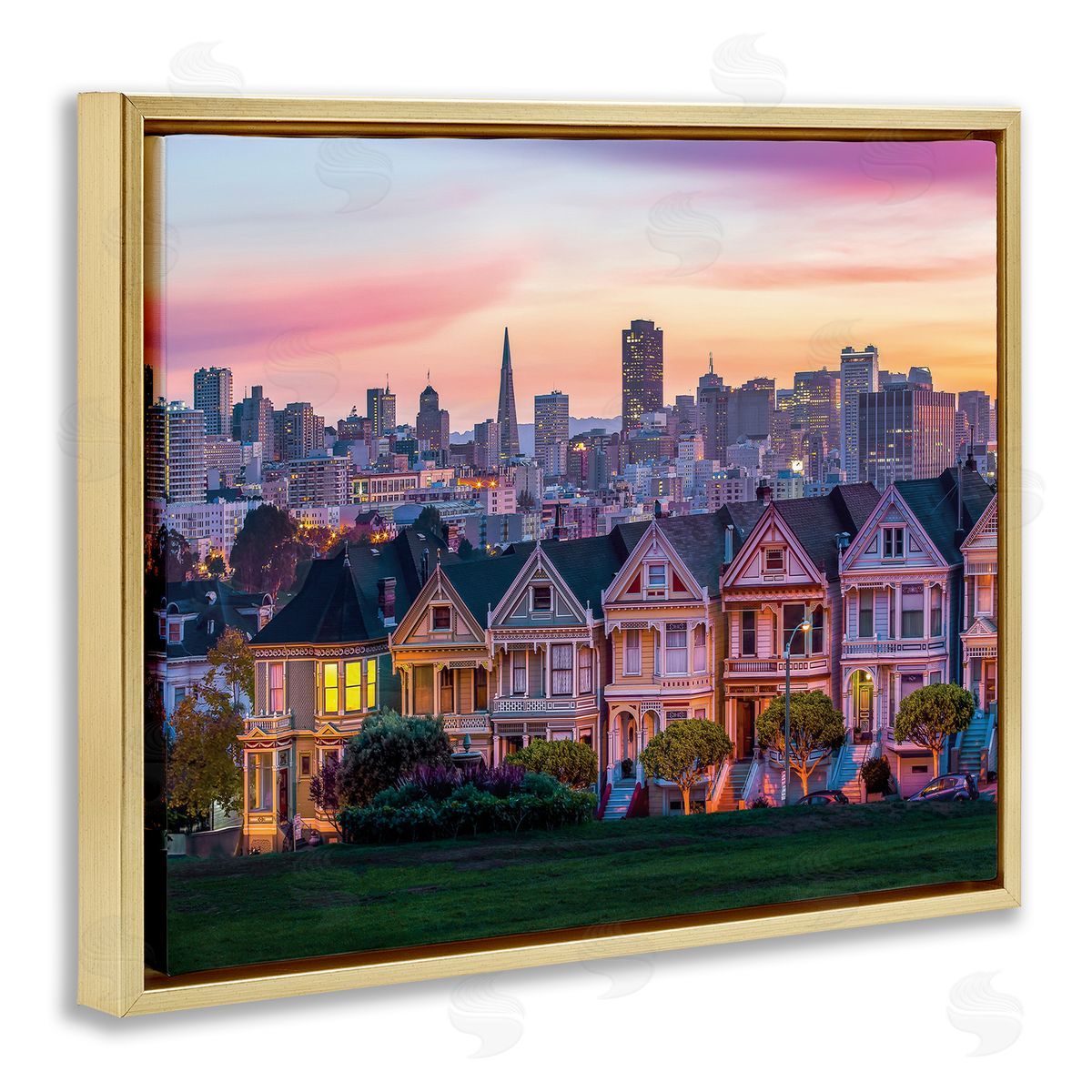 Dave Gordon San Francisco California Sunset Cityscape Architecture Gold Floater Frame Canvas Art
