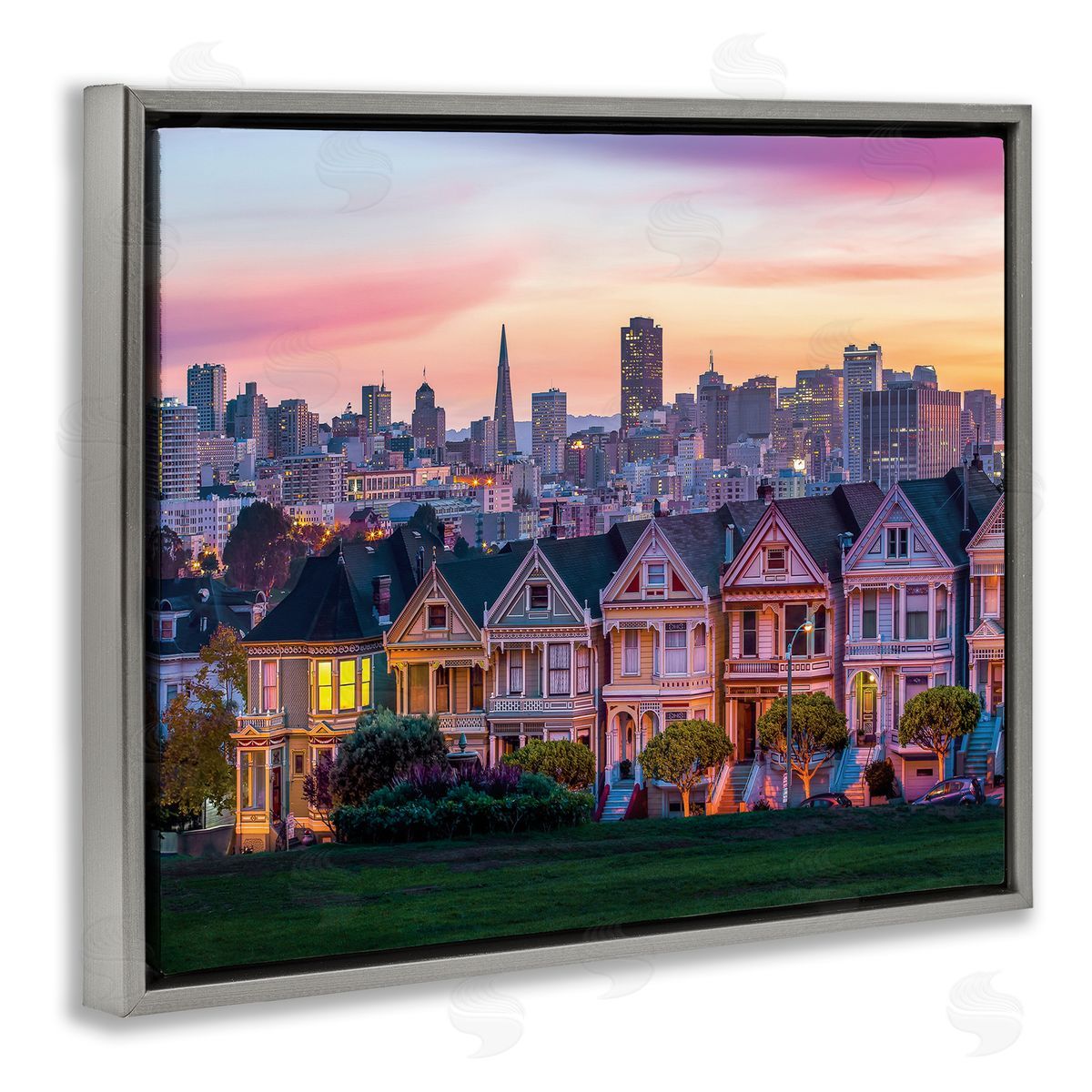 Dave Gordon San Francisco California Sunset Cityscape Architecture Gray Floater Frame Canvas Art