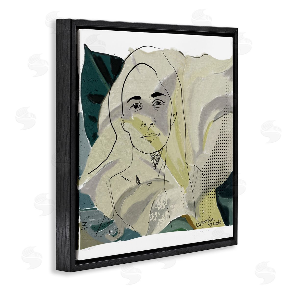 Nancy Ferrara O'Keefe Artist Portrait Off-White Lily Floral Black Floater Frame Canvas Art