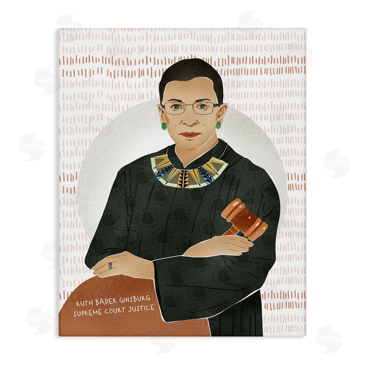 Ziwei Li Judge Ginsburg With Gavel Over Abstract Pattern Canvas Wall Art