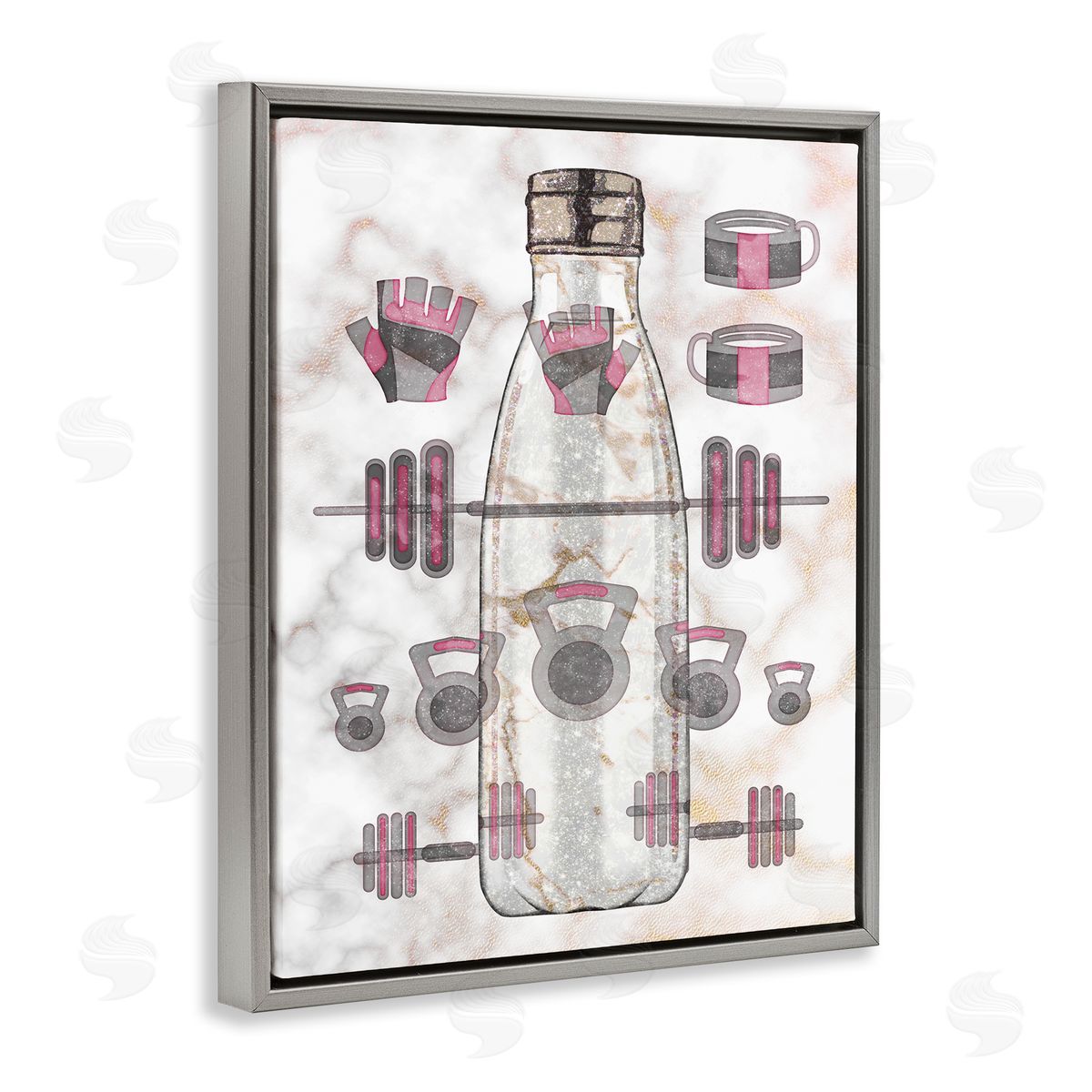 Ziwei Li Exercise Bottle Glam Home Weight Lifting Equipment Gray Floater Frame Canvas Art