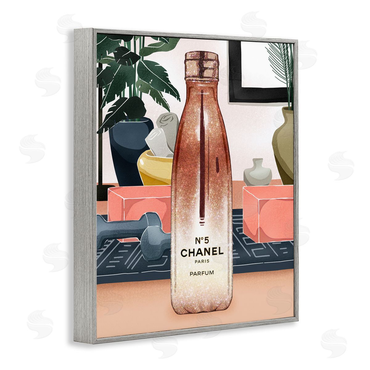 Ziwei Li Glam Fashion Designer Bottle Modern Home Interior Gray Framed Giclee Wall Art