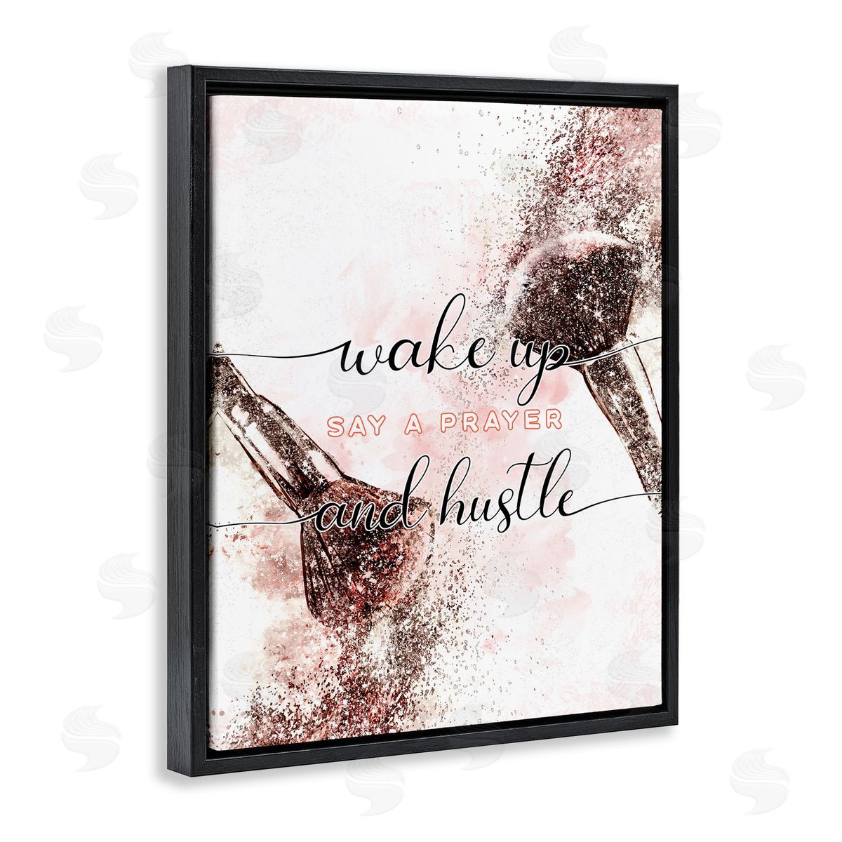 Ziwei Li Pray And Hustle Phrase Glam Cosmetic Brush Black Floater Frame Canvas Art