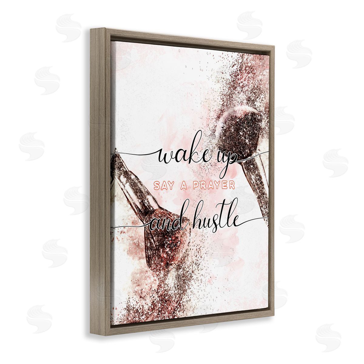 Ziwei Li Pray And Hustle Phrase Glam Cosmetic Brush Brown Floater Frame Canvas Art