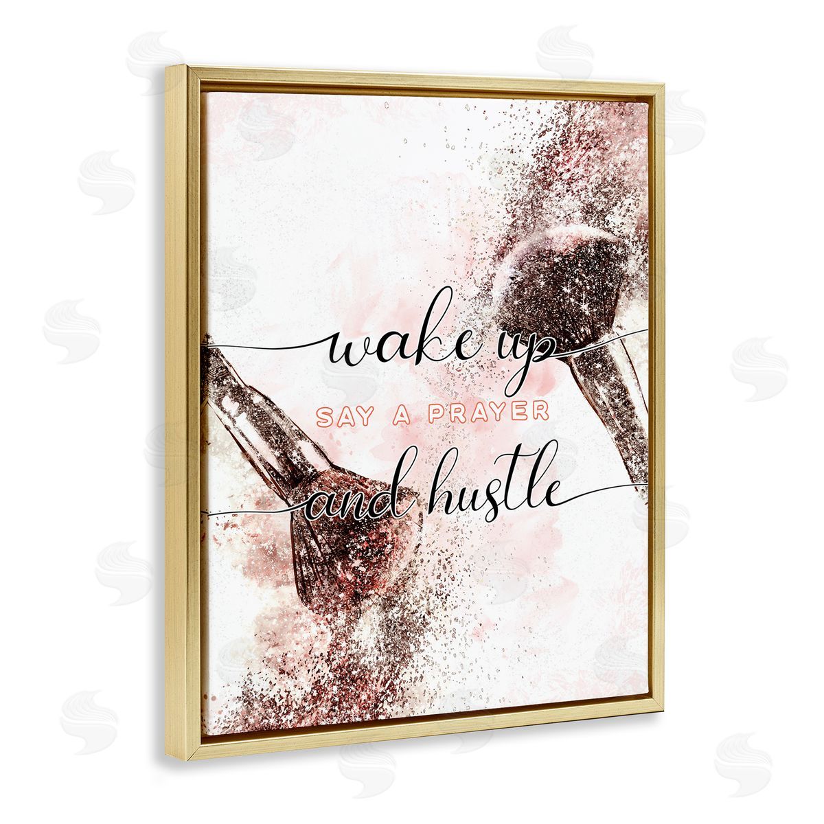 Ziwei Li Pray And Hustle Phrase Glam Cosmetic Brush Gold Floater Frame Canvas Art